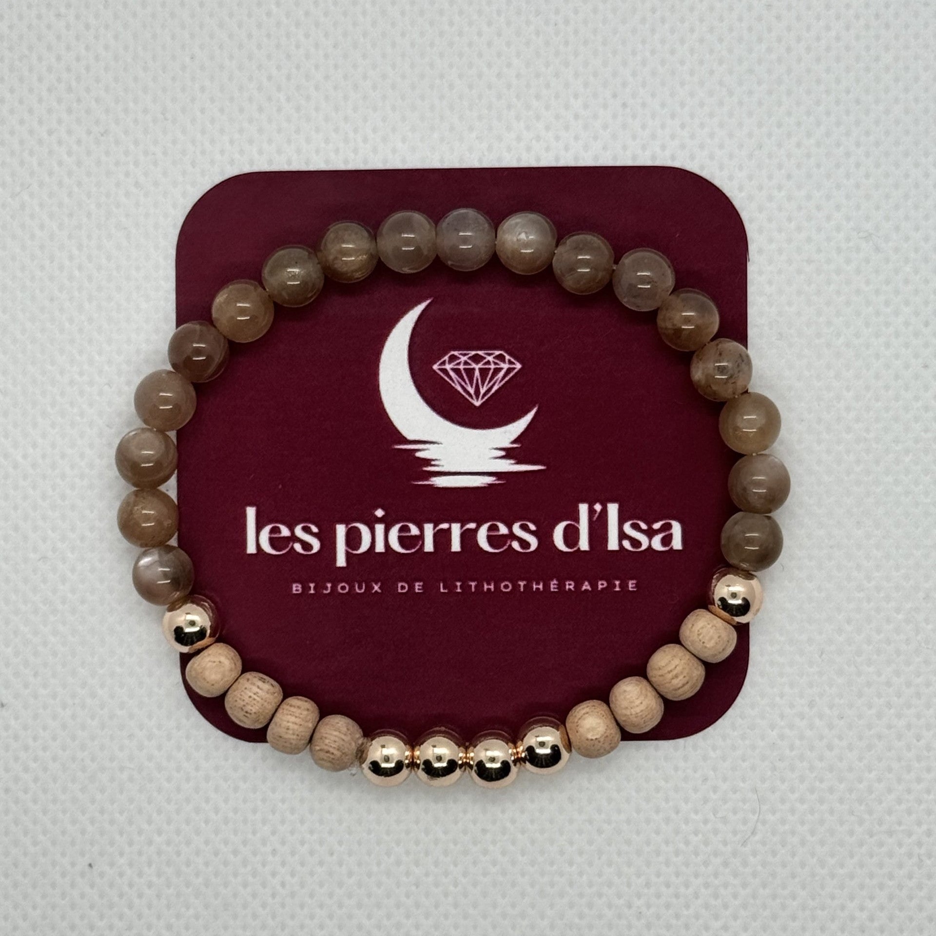 Bracelet Pierre De Lune et perles de bois