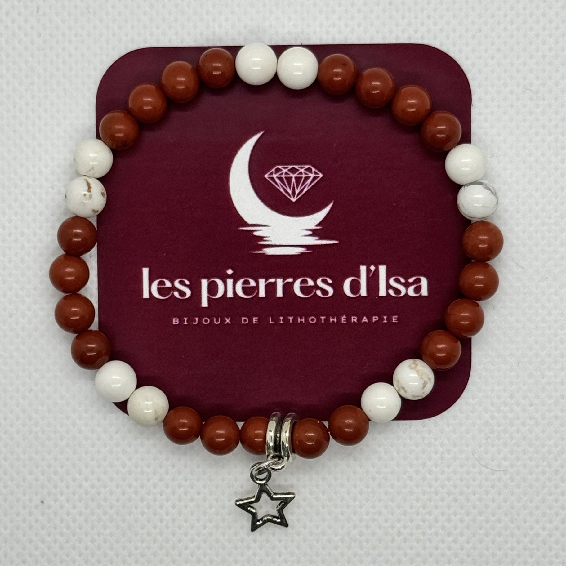 Bracelet en Jaspe Rouge et Magnésite